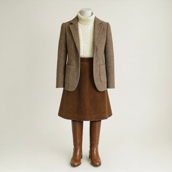 Vintage 70s Century Boston Tweed Wool Blazer Brown Open Front Heritage Academia - Picture 2 of 13